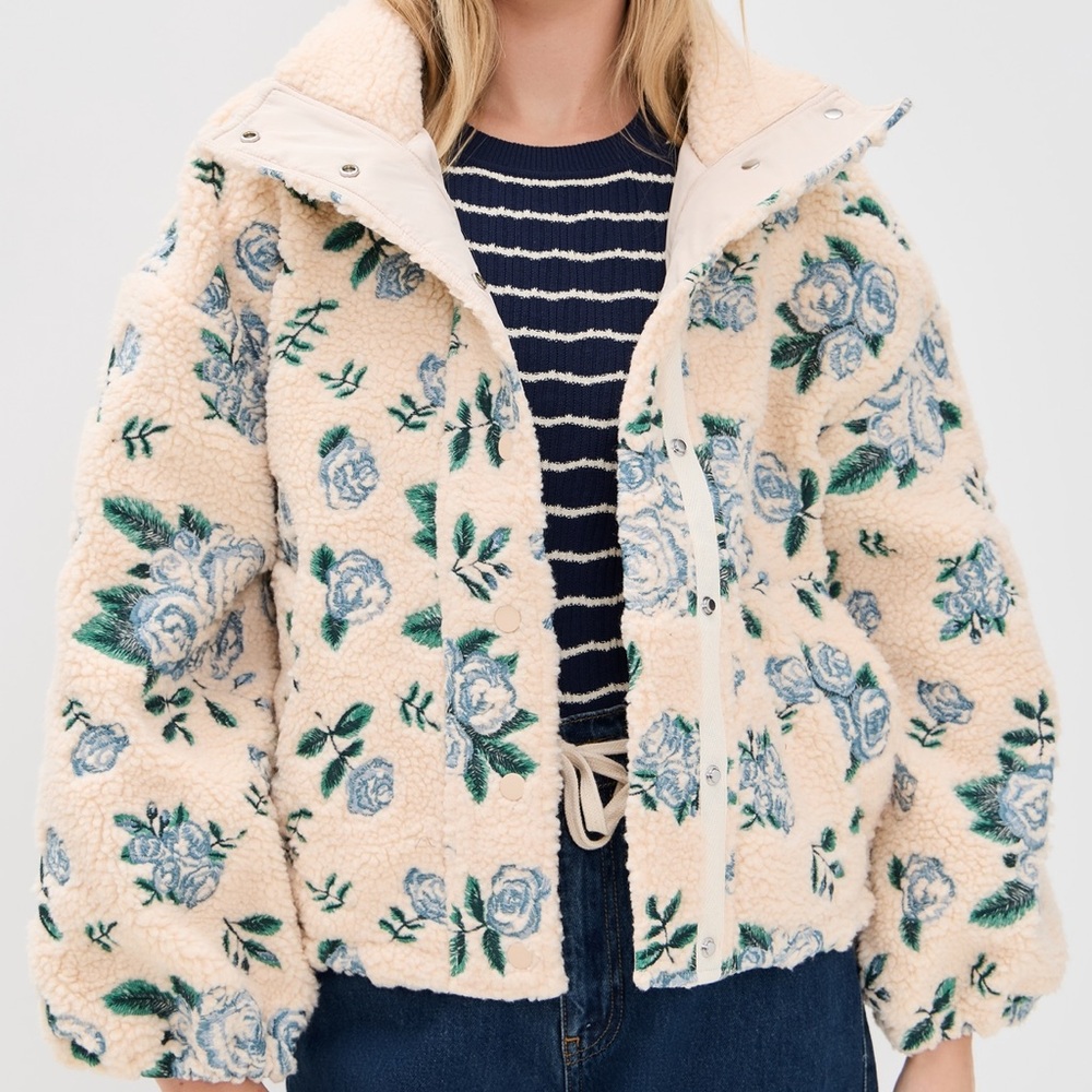 Floral Cream Teddy Jacket